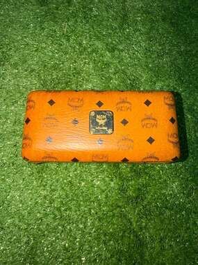 MCM Oversized Black and Gold Aviator Sunglasses with Visetos Monogram Case